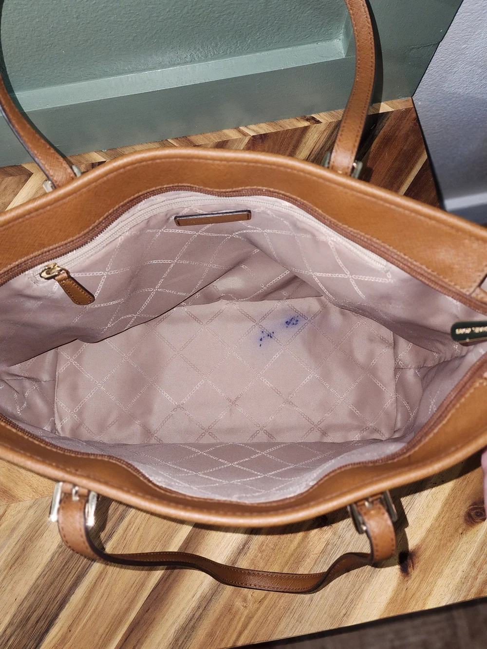 Michael Kors Tan Leather Tote with Gold MK Charm
